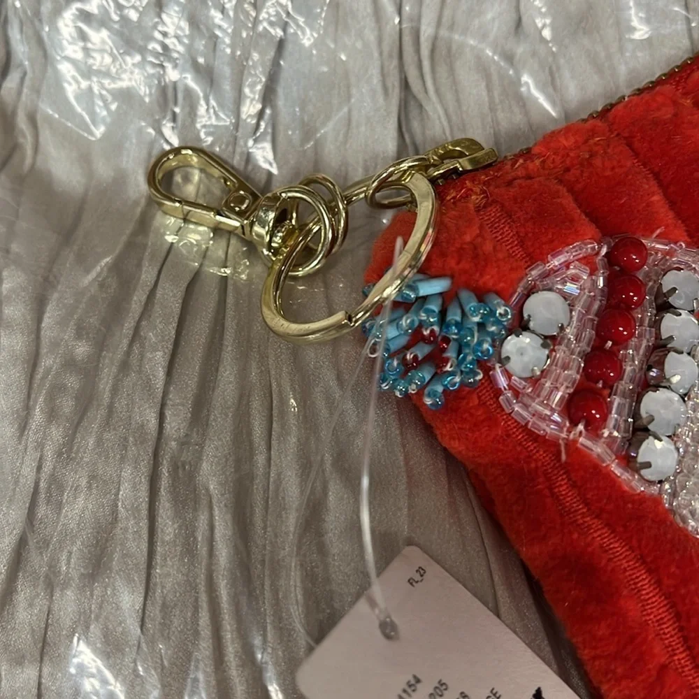 Anthropologie Beaded Holiday icon Red Beaded Coin Purse